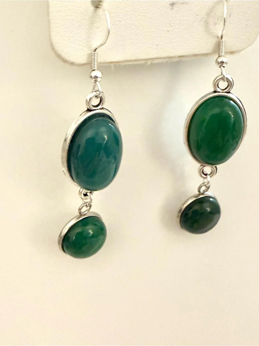 S925 Sterling Silver Green Aventurine Double Dangle Drop Earrings Bezel Set